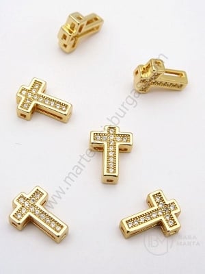 Mărgele cruce 10.5x7.5x3mm cu zirconii forjate, gaură 1mm, 1 bucată 305289