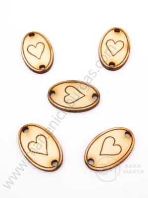 Oval din lemn cu inimă 25x16mm hole 2mm 1 pack 10 pcs 181569