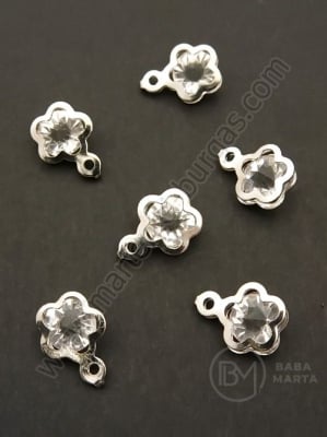 Pandantiv metalic floare cu cristal 13x9x6mm color argintie 1 pachet 10 buc 335438