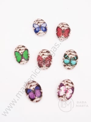 Caboșon din sticlă 14x10x5mm cu fluture imaginar MIX 5 bucăți 191136