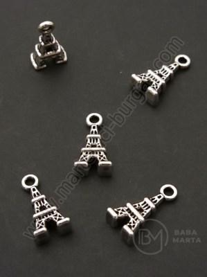 Pandantiv metalic Turnul Eiffel 16x8mm culoare argintie 1 pachet 10 buc 306315