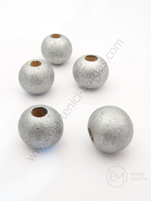 Bilă de lemn argintie ~16mm gaură 5mm 1 paquet 40g ~26buc 321303