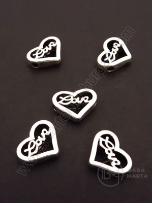 Margele metallice inimă 18x10mm color argintie 1 pachet 10 buc 306452