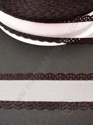 Panglică 26mm organza albă cu dantelă neagră 1 pachet 5 metri 451398