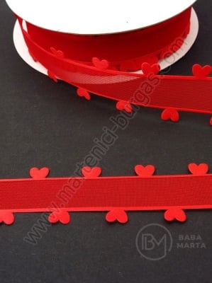 Panglică de satin 25mm rouja cu inimioare 1 pachet 5 metri 451312