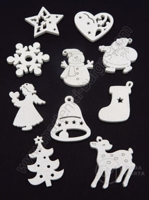 Figurine de Crăciun mix 27~32,5x21,5~27,5x2,5mm lemn alb 1 pachet 10 buc 182225