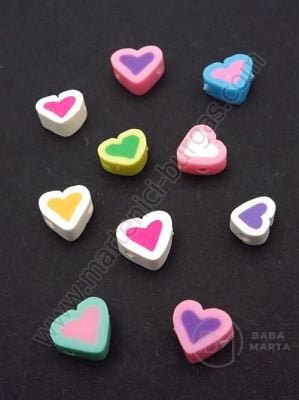 Mărgele FIMO cu inimă 8~12x8~11x4~5mm, gaură mixtă 1.5mm, 1 pachet, 10 buc. 312703