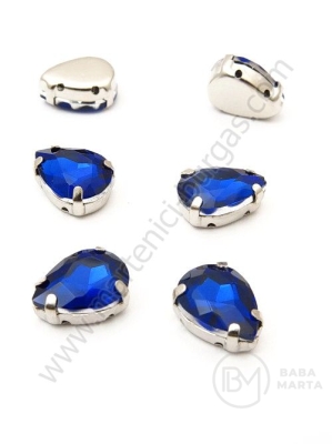 Glass stone (cristal) 10x14mm albastră în coș metalic 1 pachet 2 buc 151646