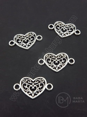 Element metalic de conectare inimă 21x12mm color argintie 1 pachet 10 buc 306566
