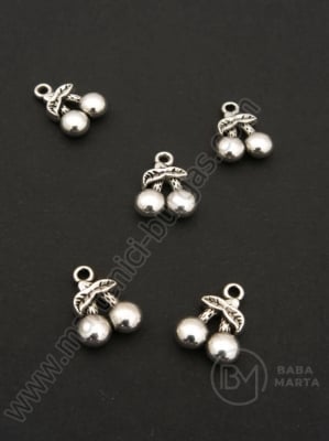 Pandantiv cireșe 14x11mm culoare argintie 1 pachet 10 buc 308991