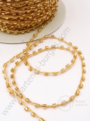 Șnur cu mărgele de sticlă 1.5~3x1.5~2mm color aurie 1 meter 331601