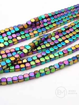Cub de hematit 3mm, gaură nemagnetică 1mm ~130 buc ~40cm1 greutate 352833