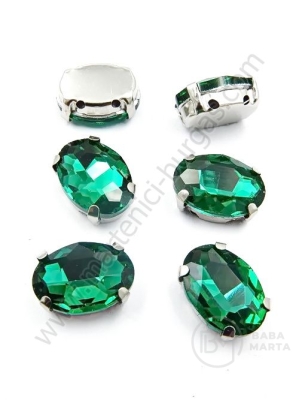 Glass stone (cristal) 14x10x6.5mm verde în coș metalic 1 pachet 4 buc 151762