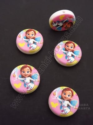 Mărgele din plastic 15x4mm albe cu imagine 1 pachet 5 buc 312744