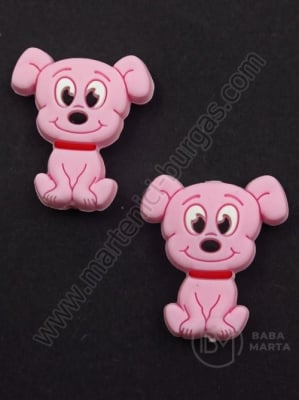 Mărgele silicon dog 28x25x7.5mm roz gaură 2mm 1 buc 317005