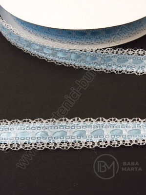 Panglică de satin albastră cu dantelă albă 15mm 1 paquet 5 meters 451324