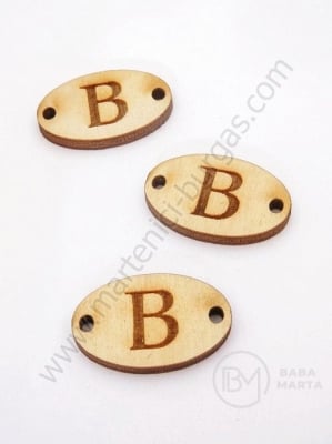 Țiglă de lemn 25x16x3mm lettera <b>B</b> gaură 2.5mm 1 pachet 10 buc 182242