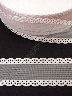 Panglică organza albă 26mm cu dantelă albă 1 pachet 5 meters 451391