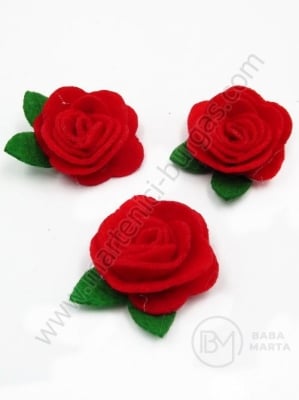 Trandafir cu frunze din pâslă 23x26mm red 1 pachet 10 bucăți 181592