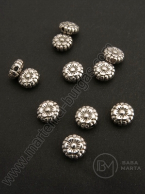 Flori metallice 7.5x3.5mm argintii, gaură 1mm, 15 buc. 308521