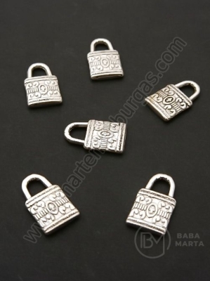 Pandantiv metalic cu lacăt 13x8mm, culoare argintie, 1 pachet, 15 buc. 306332