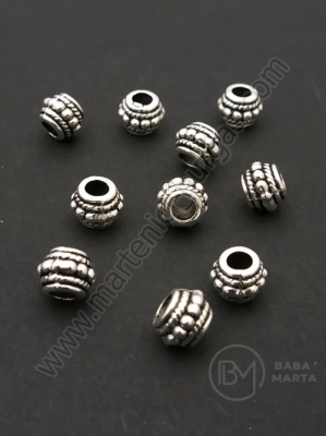 Margele metallice 8x6.5mm color argintie, gaură 3.5mm, 10 buc. 308519