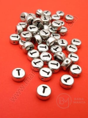 Mărgele 7x4mm lettera T metalică gaură 1mm 1 pachet 100 buc 318619