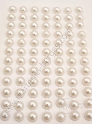 Perle acrilice semisferică albă cu lipici 6mm 84 buc 1 autocolant 181013