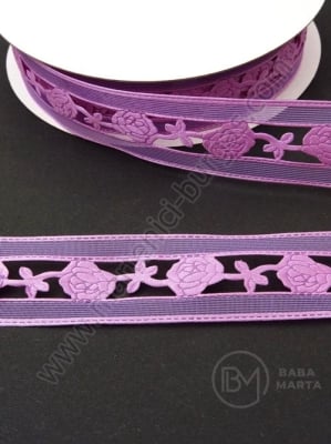Panglică de satin 23mm violet cu trandafiri 1 pachet 5 metri 451310