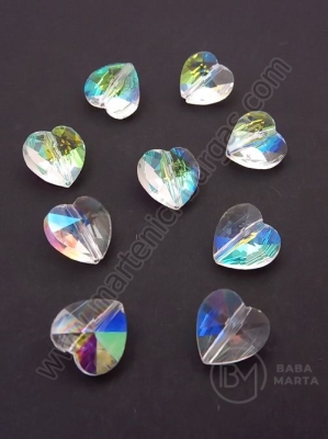 Inimă cristal 10x7mm efect AB orificiu 1mm 1 pachet 5 buc 335383