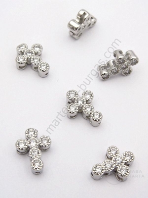 Mărgele cruce 11x8.5x3.5mm cu zirconii forjate, orificiu 0.8mm, 1 bucată 305285