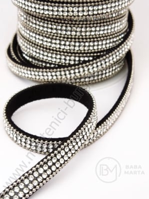 Mărgele naturale 8x3mm negre cu cristal și lanț de argint 1 metru 421158