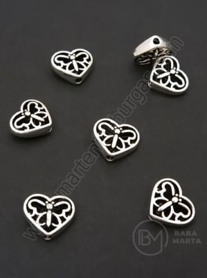 Mărgele metalice în formă de inimă 12x10mm, culoare argintie, gaură 1.5mm, 1 pachet 10 buc. 306490