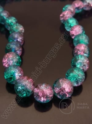 Bilă 10mm craquelă blue-verde cu roz 80cm ~80buc 1vr343366