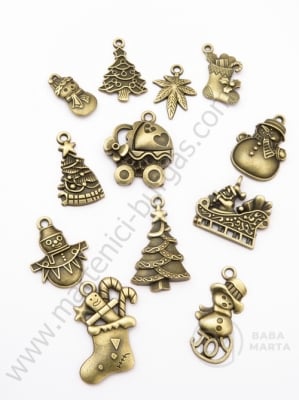 Pendant de Crăciun MIX 19~30x13~22x1.5~4mm ant. bronz 1 pachet 5 buc 306052