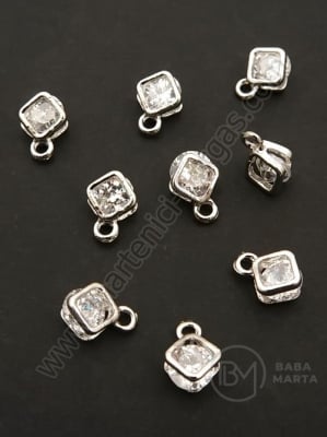 Pandantiv metalic cu zirconiu 9x7x5mm culoare argintie 1 pachet 5 buc 335454