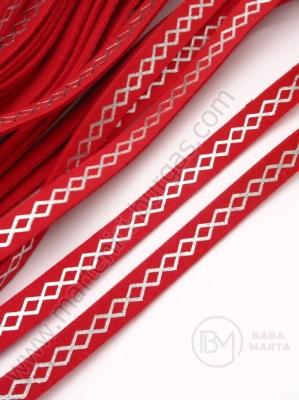 Piele naturală întoarsă 10x2mm imprimeu red argintiu 5 meters 421113