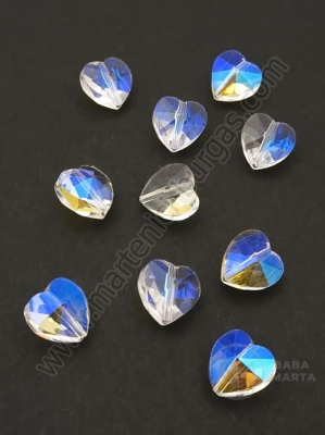 Inimă cristal 10x10x7mm imitație Swarovski efect AB transparent 1 pachet 5 buc 335393