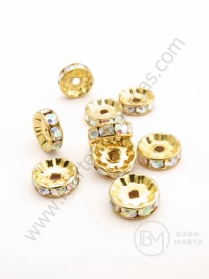 șaibă 10x3.5mm cu cristale AB aurii 10 buc 301398