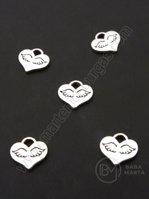 Pandantiv metalic cu inimă 9.5x10mm, culoare argintie, 1 pachet, 30 buc. 306310