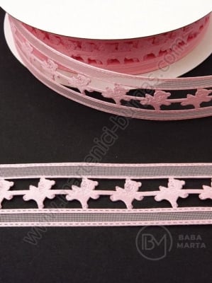Panglică de satin 25mm roz cu ursuleți 1 pachet 5 metri 451316