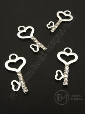 Pandantiv cheie metalic cu cristal 24x12mm culoare nichel 1 pachet 5 buc 307870