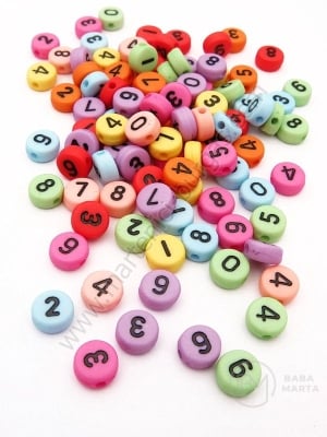 Mărgele 7x4mm numere colorate MIX gaură 1.3mm 1 pachet 40g ~285 buc 312731