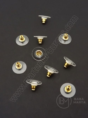 Dop de cercei din silicon 11x7mm, color metal auriu, 1 pachet, 30 buc. 301482