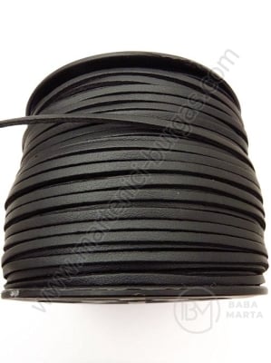 Panglică din piele întoarsă naturală 3x1.5mm cu piele, color neagra, 1 meter 421229
