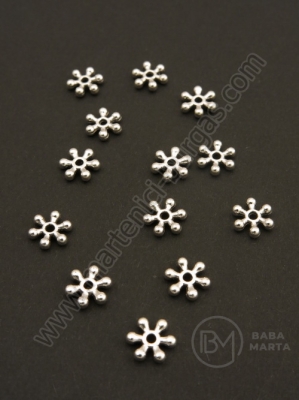 Margele metallice floare 8x2mm argintii gaura 1.5mm 30buc 308611