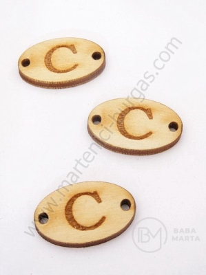 Placă de lemn 25x16x3mm lettera <b>C</b> gaură 2.5mm 1 pachet 10 buc 182257
