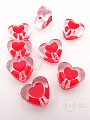 Mărgele inimă 16x10mm transparent cu red 1 pachet ~40g ~23 buc 312783