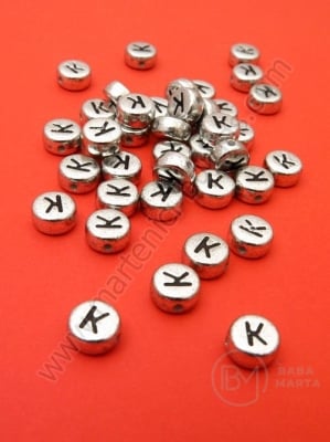 Mărgele 7x4mm lettera K metalică gaură 1mm 1 pachet 100 buc 318610