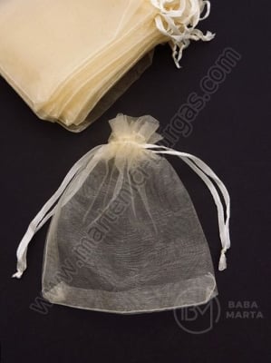 Saculet pentru bijuterii 9x12cm organza culoare ecru 1 pachet 10 buc 461278